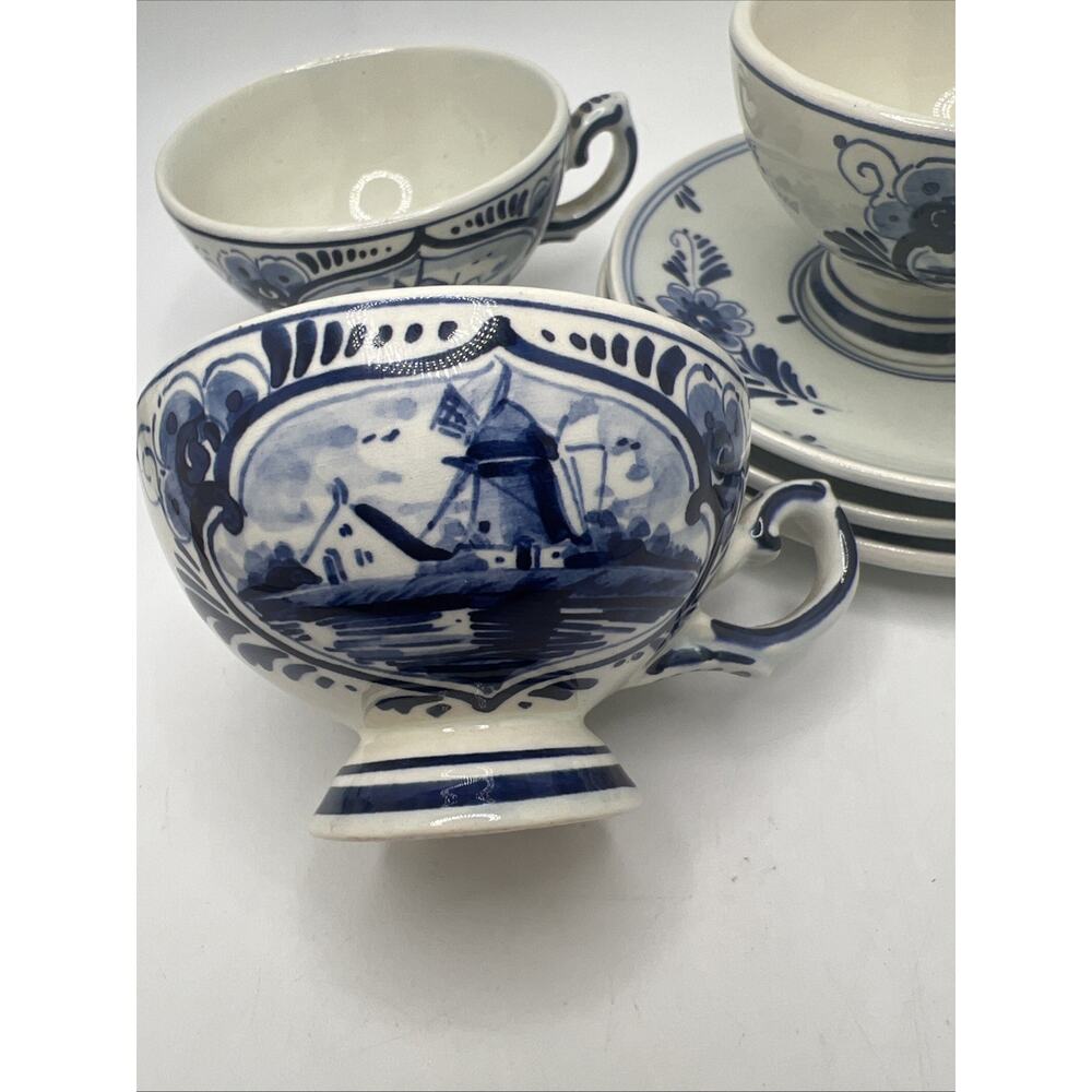 Vintage Hand Painted Delfts Blauw Blue Holland Tea Cup and Saucer Set 3 - Picture 3 of 10